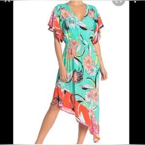 Trina Turk “Shangri La” Floral Print Coverup Green Dress Women’s Size XS NWOT